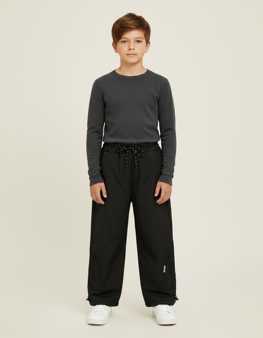 Pantalon De Pluie Noir Ample Imperméable Zippé Enfant - Polyester