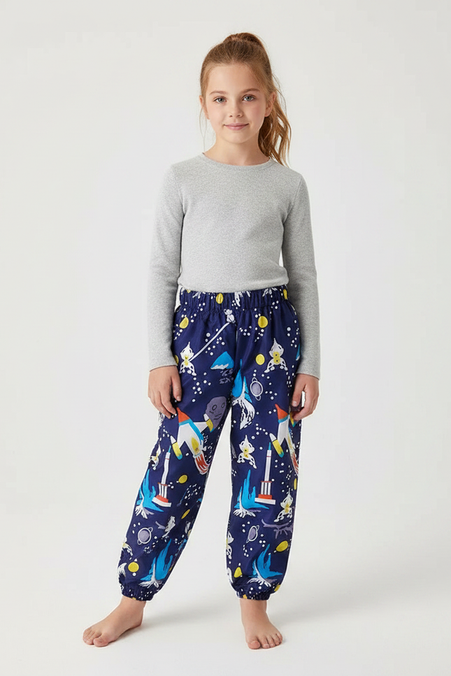 Pantalon De Pluie Bleu Marine Motifs Espace Enfant - Polyester