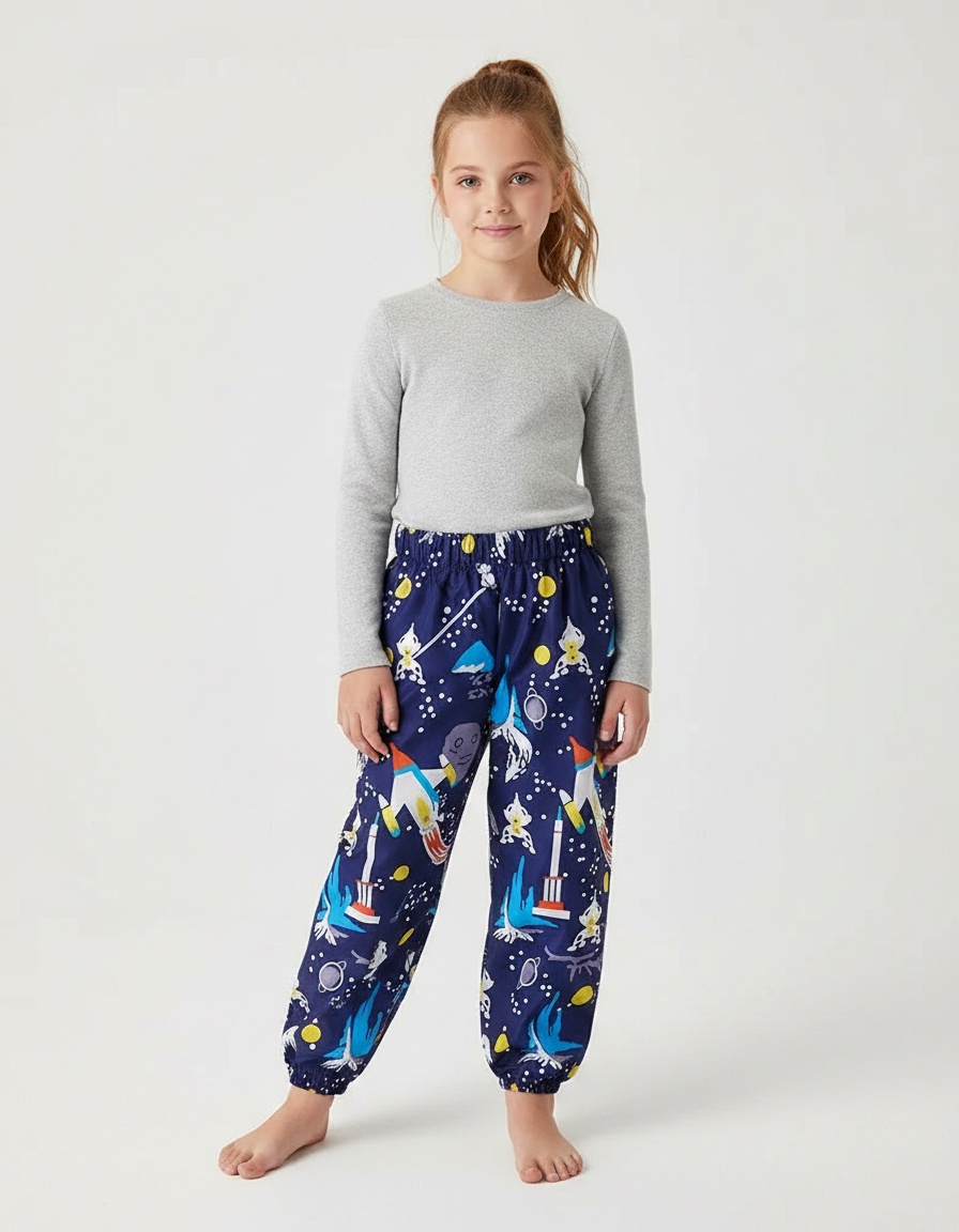 Pantalon De Pluie Bleu Marine Motifs Espace Enfant - Polyester