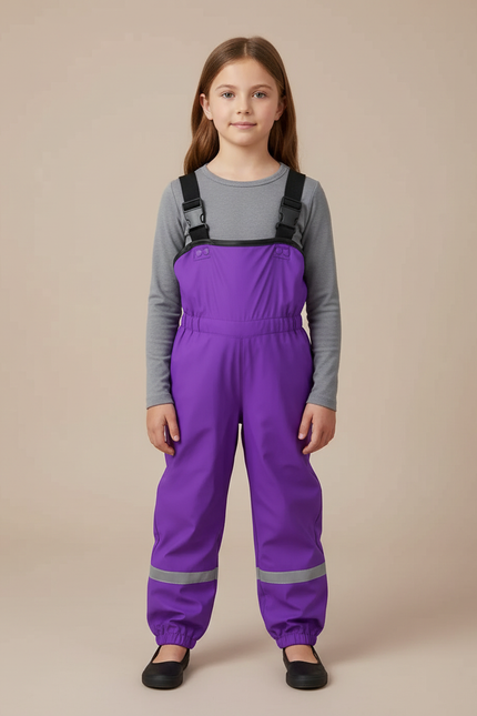 Pantalon De Pluie Violet Imperméable Bretelles Réfléchissant Enfant - Polyester