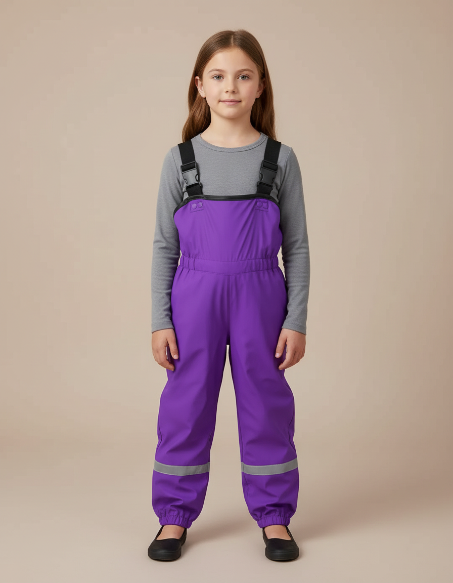 Pantalon De Pluie Violet Imperméable Bretelles Réfléchissant Enfant - Polyester