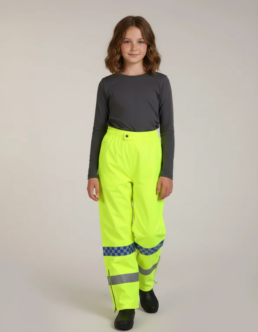 Pantalon De Pluie Fluo Imperméable Réfléchissant Carreaux - Jaune Polyester