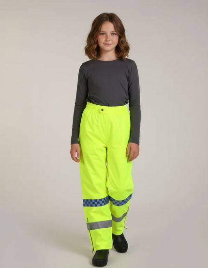 Pantalon De Pluie Fluo Imperméable Réfléchissant Carreaux - Jaune Polyester