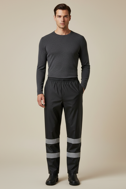 Pantalon De Pluie Noir Réfléchissant Imperméable Homme - Polyester