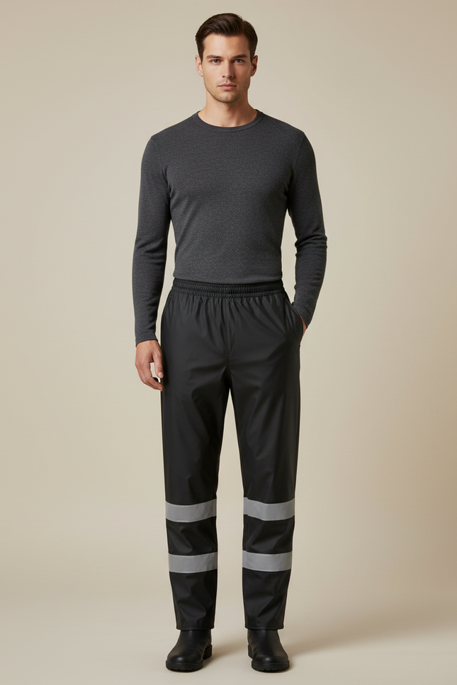 Pantalon De Pluie Noir Réfléchissant Imperméable Homme - Polyester