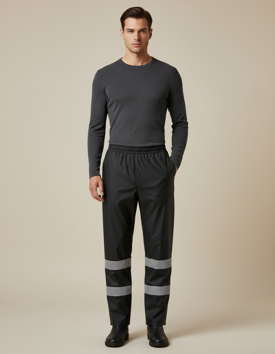 Pantalon De Pluie Noir Réfléchissant Imperméable Homme - Polyester