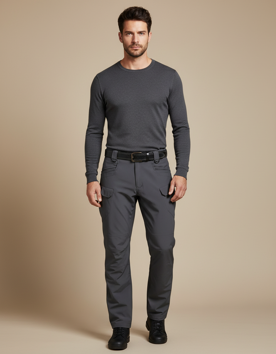 Pantalon De Pluie Gris Homme Cargo Coupe Droite Sport - Polyester