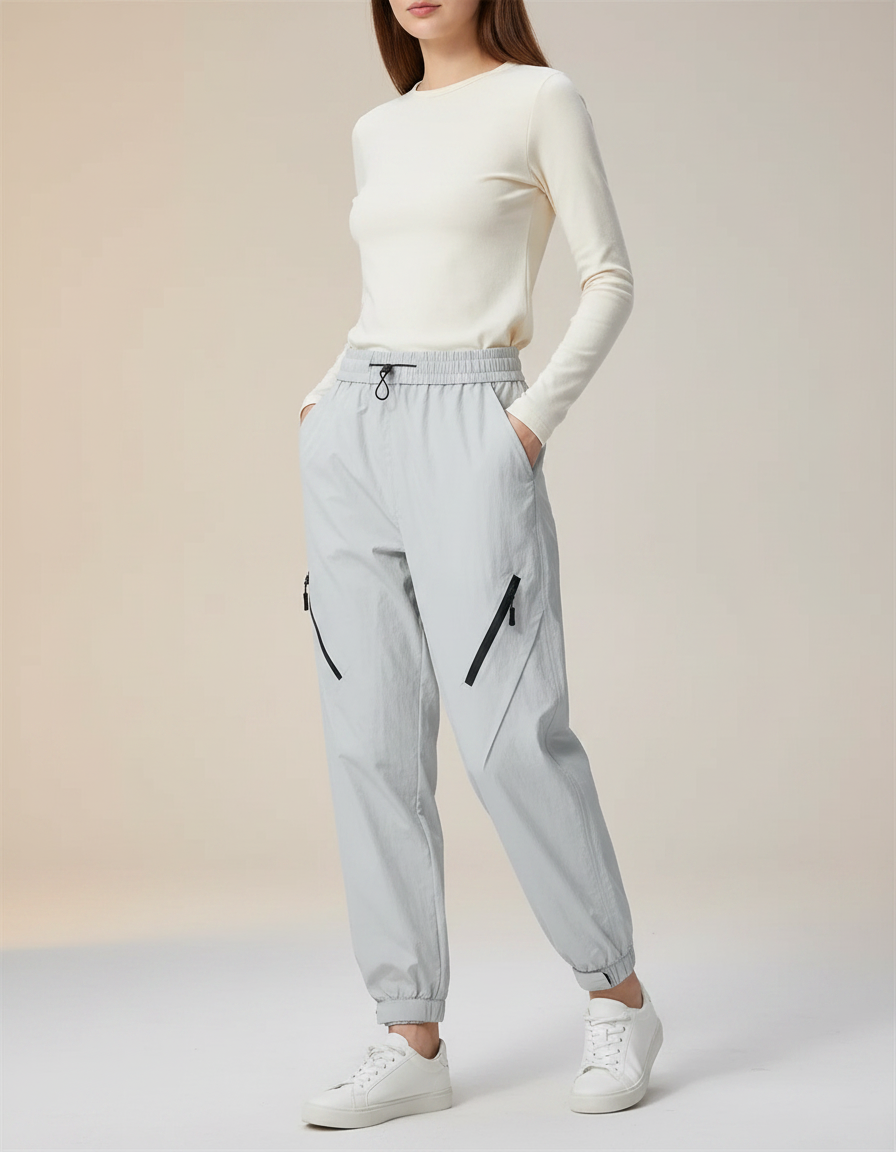 Pantalon De Pluie Gris Clair Cargo Sportif Femme - Polyester
