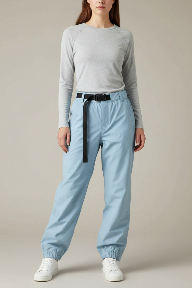 Pantalon De Pluie Bleu Clair Ample Imperméable Ceinturé Femme - Polyester