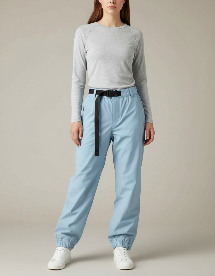 Pantalon De Pluie Bleu Clair Ample Imperméable Ceinturé Femme - Polyester