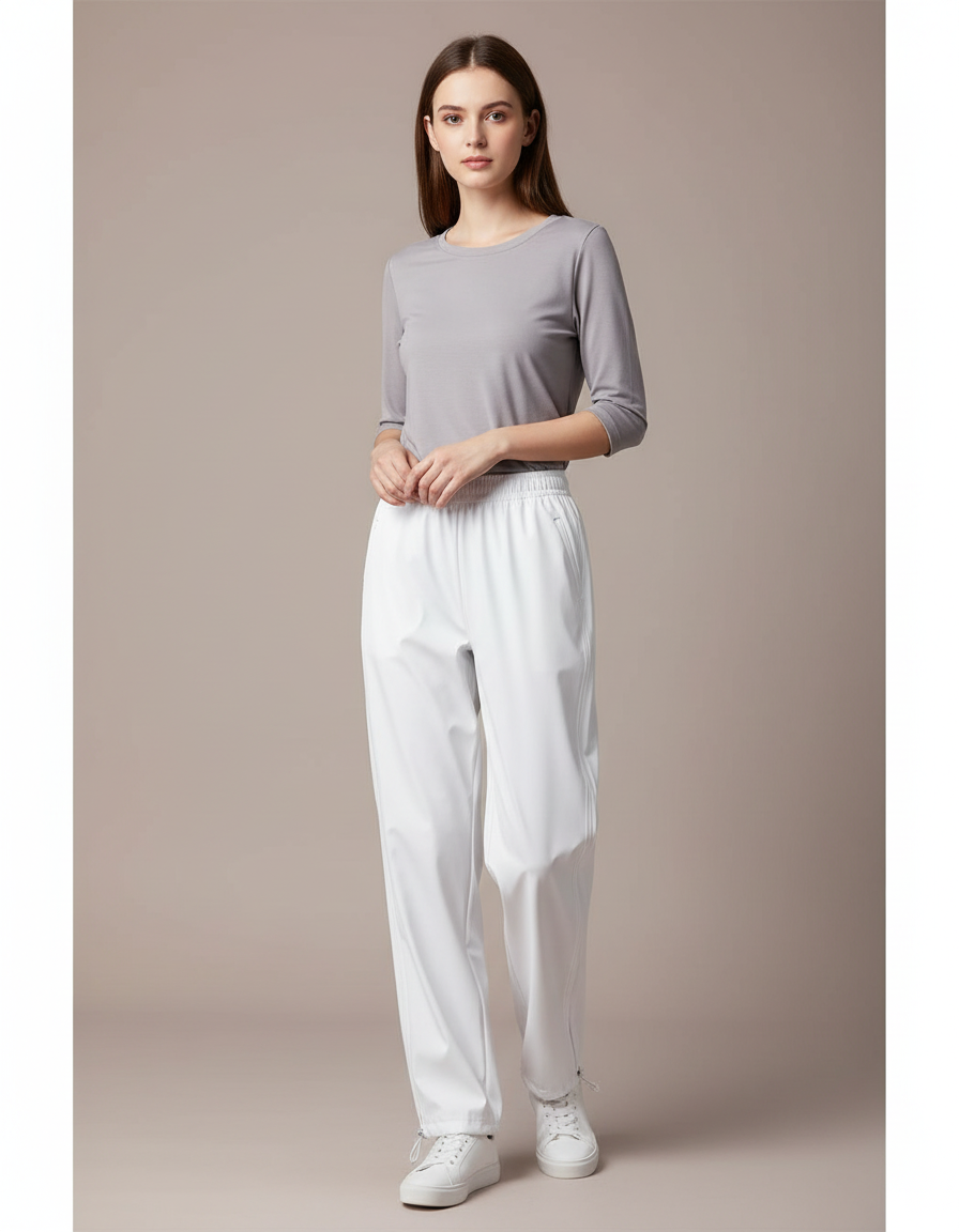 Pantalon Pluie Zippé - Blanc Polyester