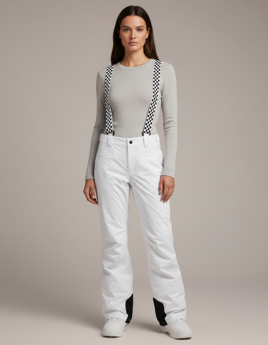 Pantalon De Pluie Blanc Imperméable Bretelles Ski Femme - Polyester
