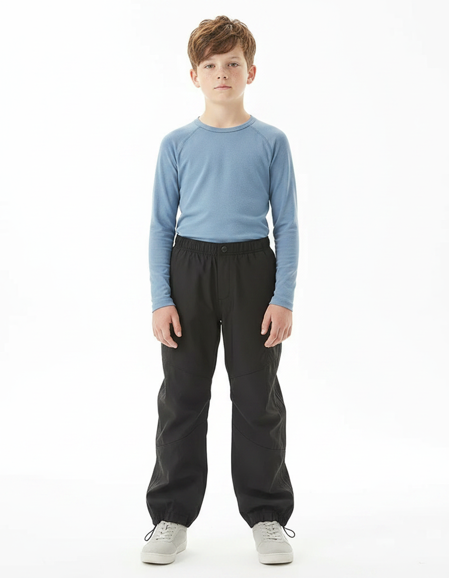 Pantalon De Pluie Noir Ample Enfant Cordon - Polyester