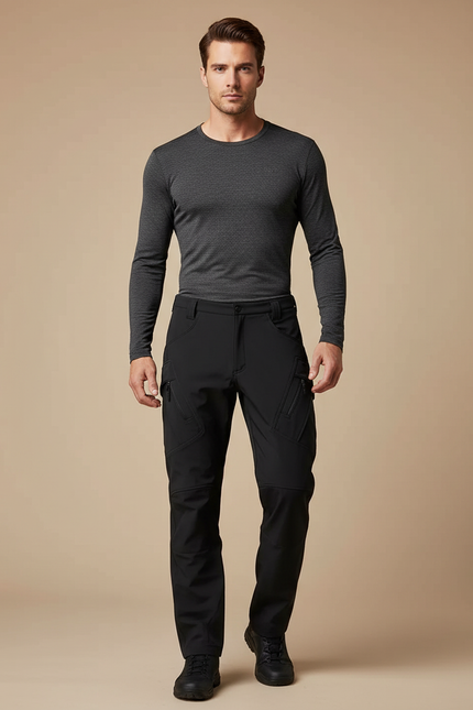 Pantalon De Pluie Noir Cargo Softshell Homme Imperméable - Polyester