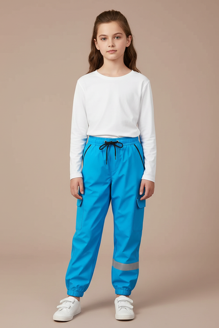 Pantalon De Pluie Bleu Imperméable Réfléchissant Cargo Enfant - Polyester