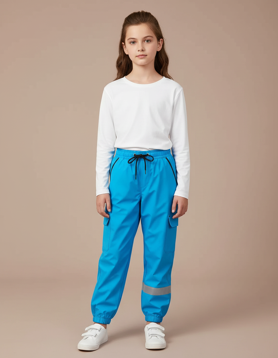 Pantalon De Pluie Bleu Imperméable Réfléchissant Cargo Enfant - Polyester