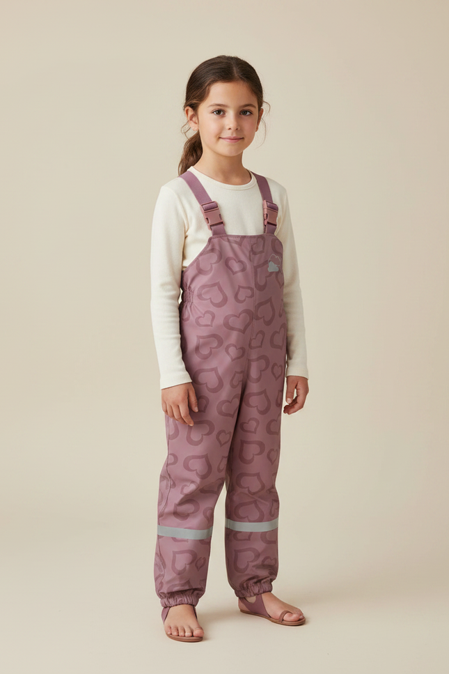 Pantalon De Pluie Mauve Cœurs Réfléchissant Imperméable Enfant - Violet Polyester