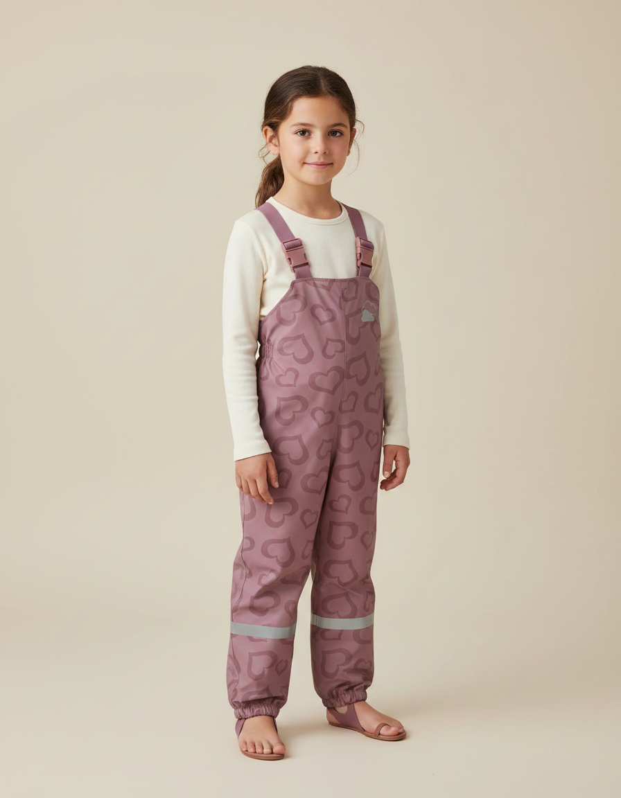 Pantalon De Pluie Mauve Cœurs Réfléchissant Imperméable Enfant - Violet Polyester