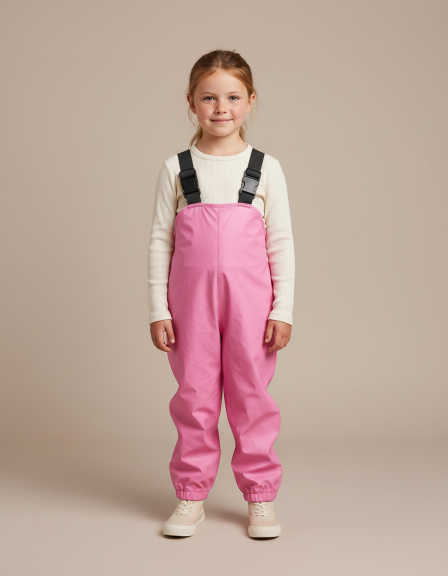 Pantalon De Pluie Rose Vif Imperméable Salopette Enfant - Polyester