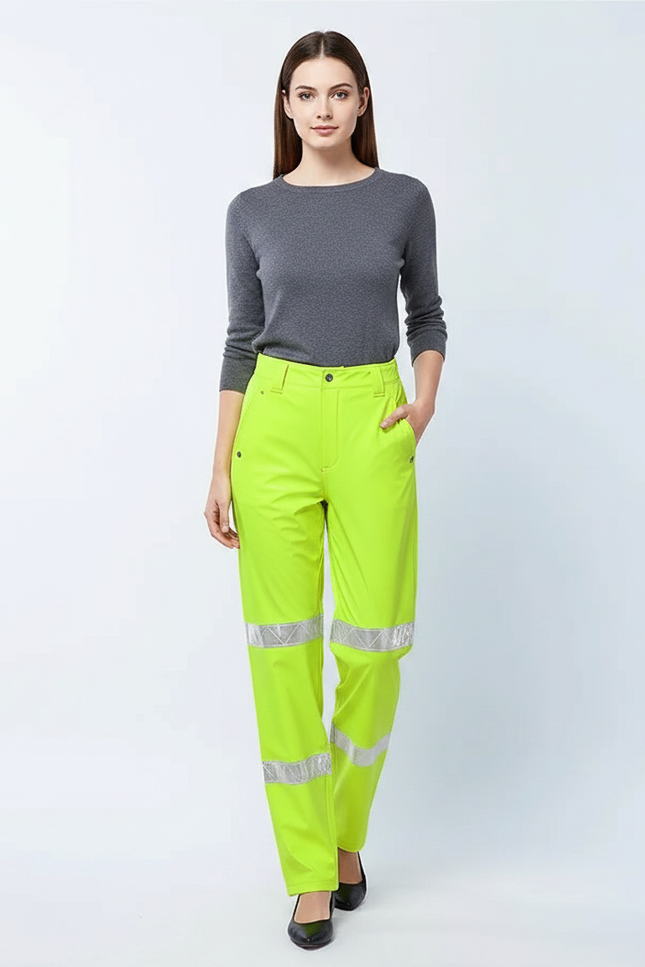 Pantalon De Pluie Jaune Fluo Réfléchissant Imperméable Unisexe - Polyester