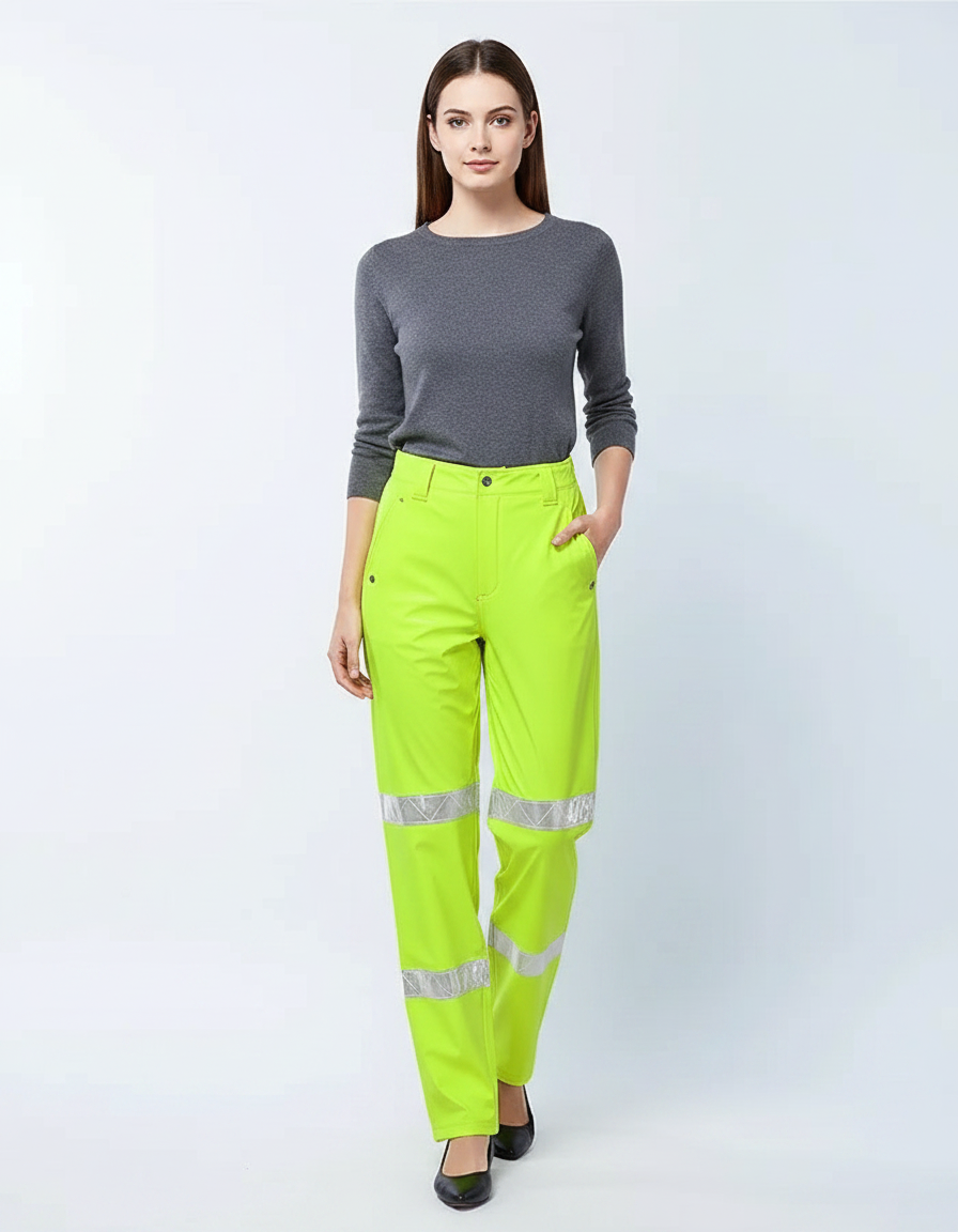 Pantalon De Pluie Jaune Fluo Réfléchissant Imperméable Unisexe - Polyester