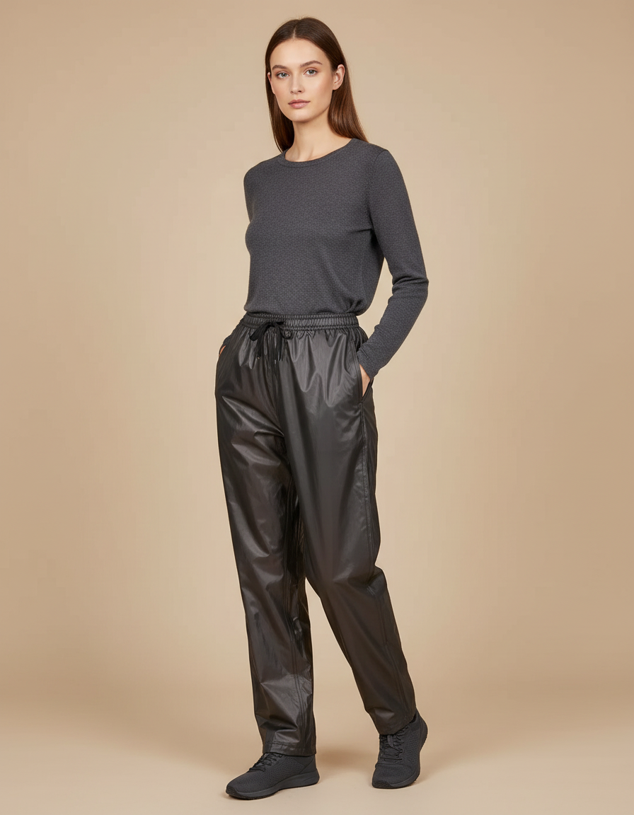Pantalon De Pluie Noir Imperméable Sportif Ample Femme - Polyester