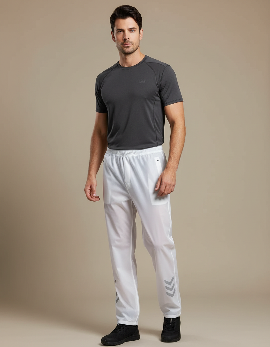 Pantalon De Pluie Transparent Imperméable Réfléchissant Homme - Blanc Polyester
