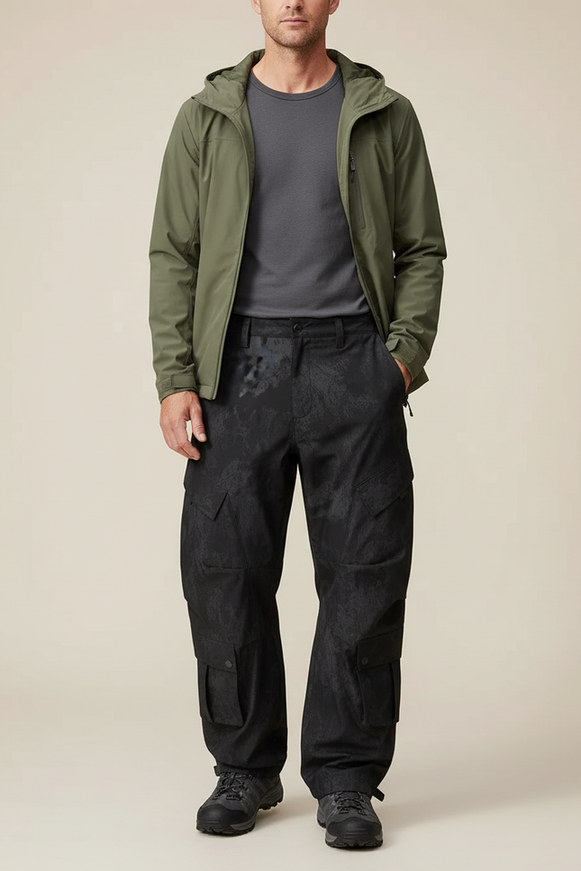 Pantalon De Pluie Noir Cargo Imprimé Ample Homme - Polyester