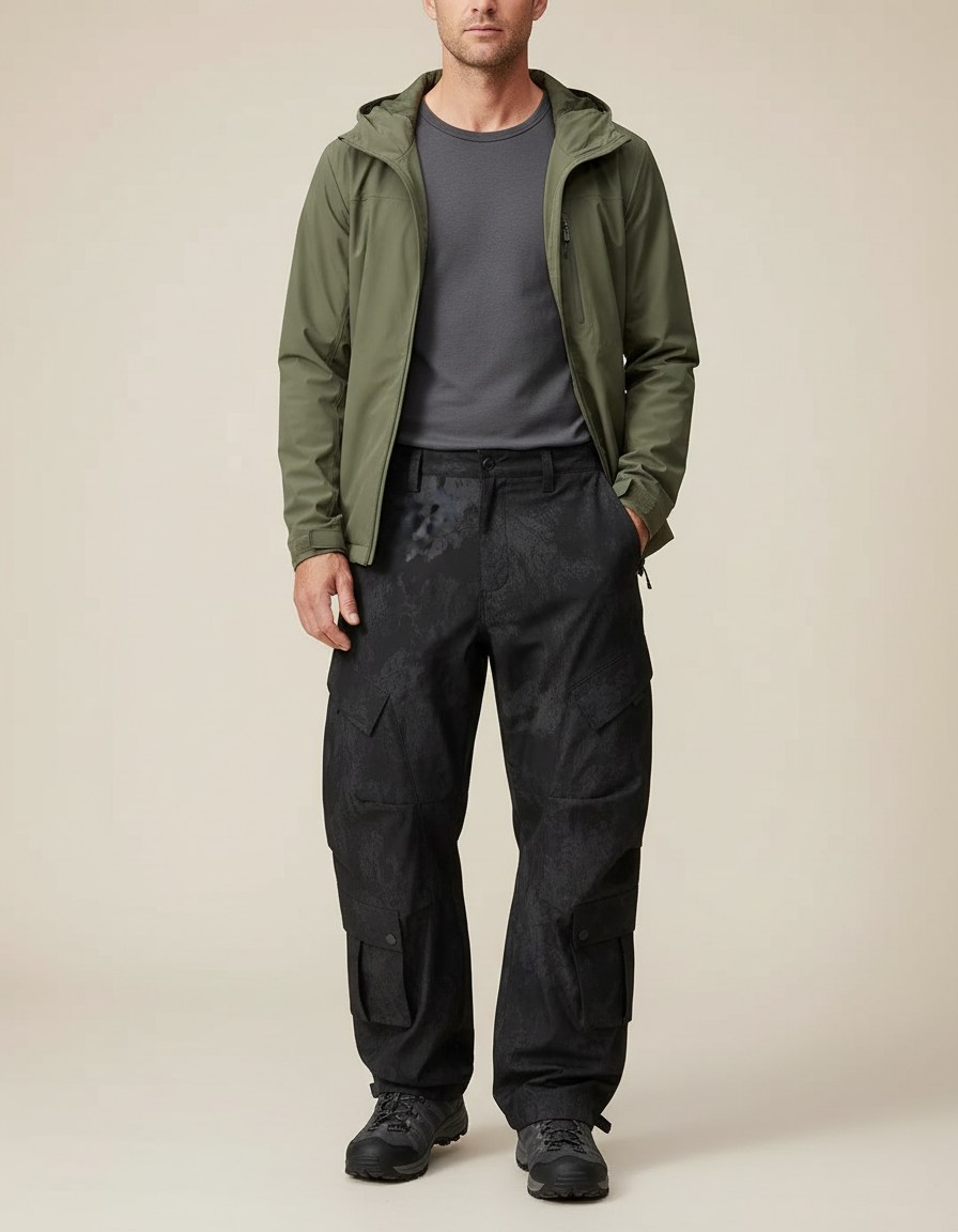 Pantalon De Pluie Noir Cargo Imprimé Ample Homme - Polyester