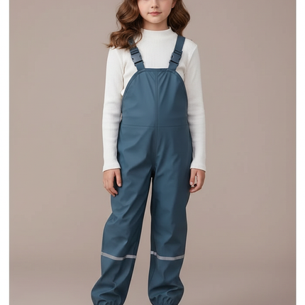 Pantalon De Pluie Bleu Canard Bretelles Réfléchissant Enfant - Polyester
