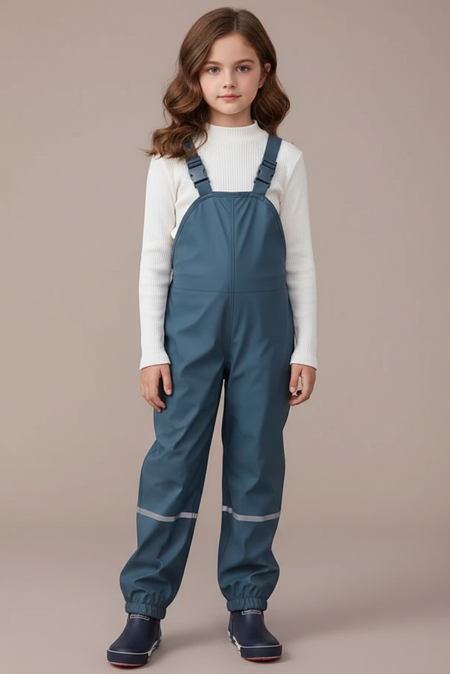 Pantalon De Pluie Bleu Canard Bretelles Réfléchissant Enfant - Polyester