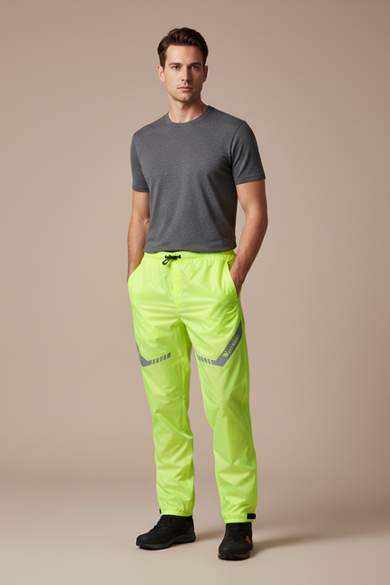 Pantalon De Pluie Jaune Fluo Réfléchissant Imperméable Vélo Homme - Polyester