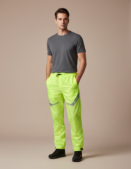 Pantalon De Pluie Jaune Fluo Réfléchissant Imperméable Vélo Homme - Polyester