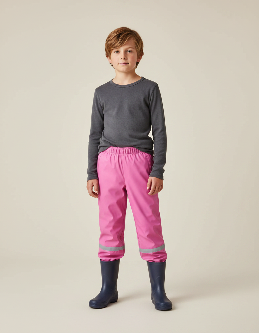 Pantalon De Pluie Rose Imperméable Réfléchissant Élastiqué Enfant - Polyester