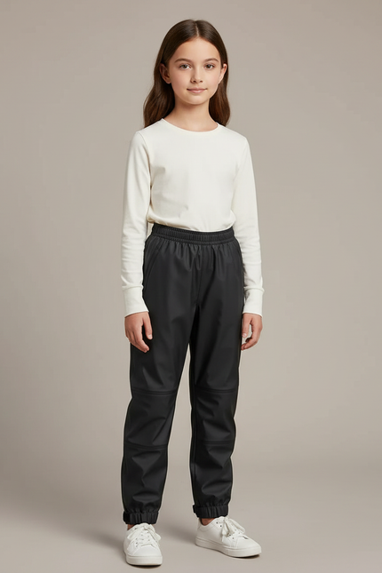 Pantalon De Pluie Noir Enfant Impermémeable Coupe Droite - Polyester
