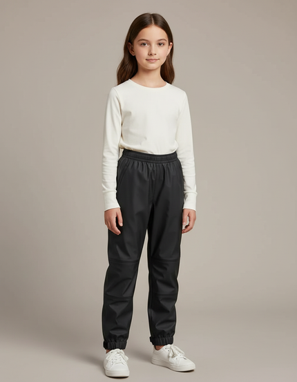 Pantalon De Pluie Noir Enfant Impermémeable Coupe Droite - Polyester