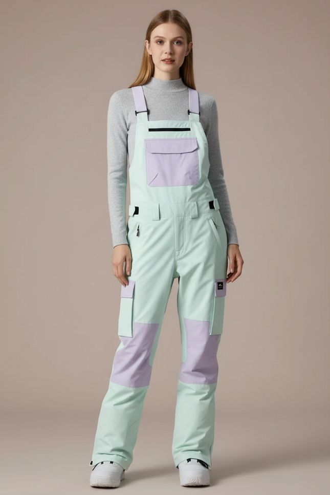 Pantalon De Pluie Vert Menthe Violet Ample Imperméable Bretelles - Polyester