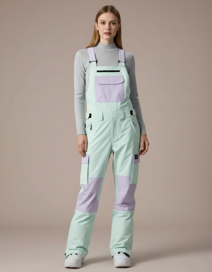 Pantalon De Pluie Vert Menthe Violet Ample Imperméable Bretelles - Polyester