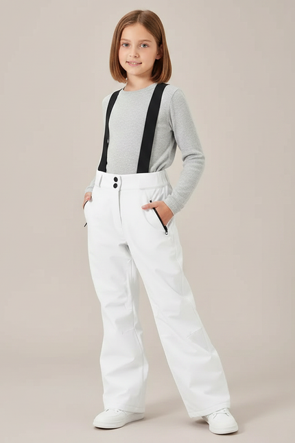 Pantalon De Pluie Blanc Imperméable Bretelles Unisexe Ski - Polyester