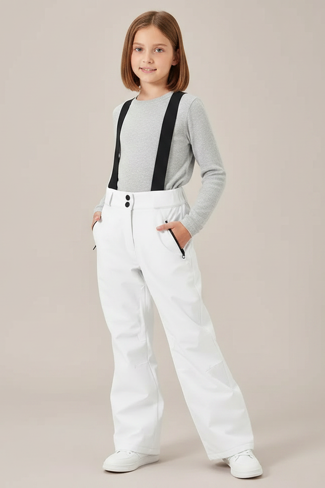 Pantalon De Pluie Blanc Imperméable Bretelles Unisexe Ski - Polyester