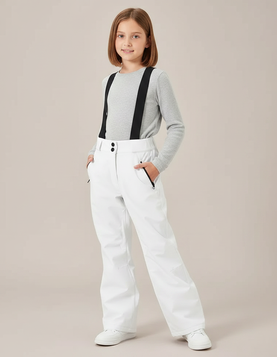 Pantalon De Pluie Blanc Imperméable Bretelles Unisexe Ski - Polyester