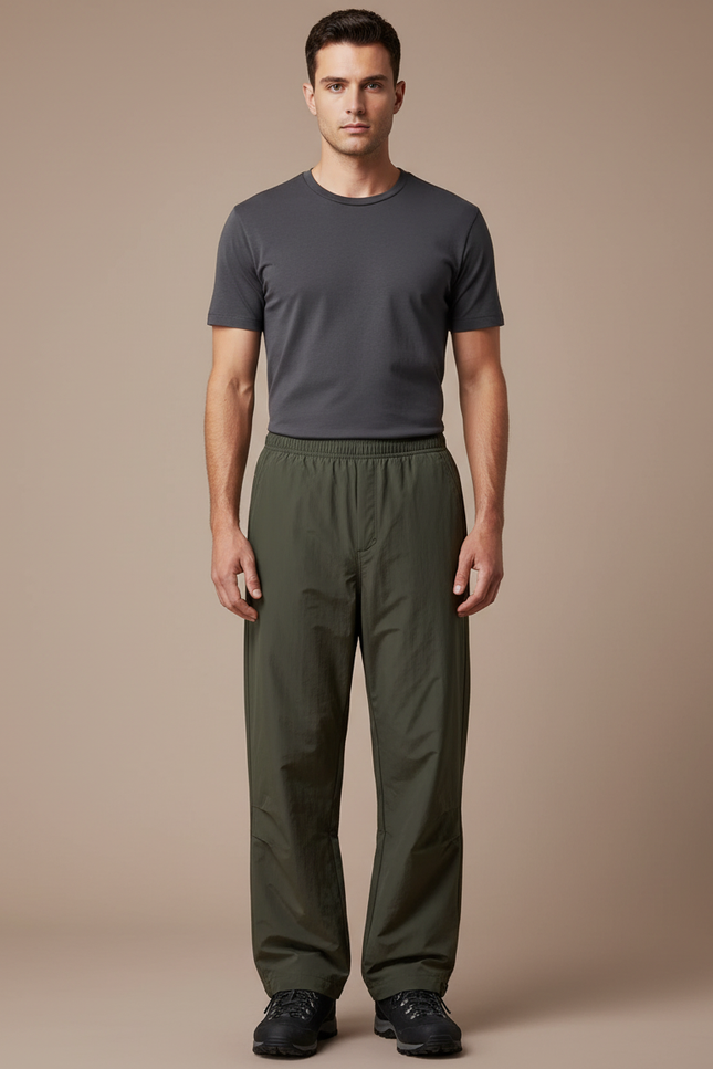 Pantalon De Pluie Vert Kaki Ample Décontracté Homme - Polyester