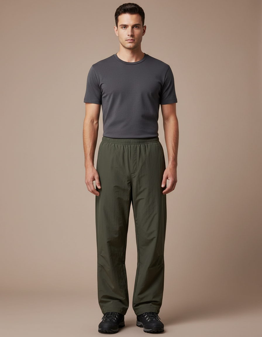 Pantalon De Pluie Vert Kaki Ample Décontracté Homme - Polyester