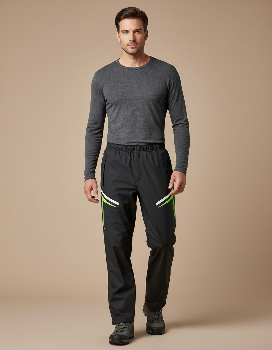 Pantalon De Pluie Noir Imperméable Réfléchissant Sportif Homme - Polyester