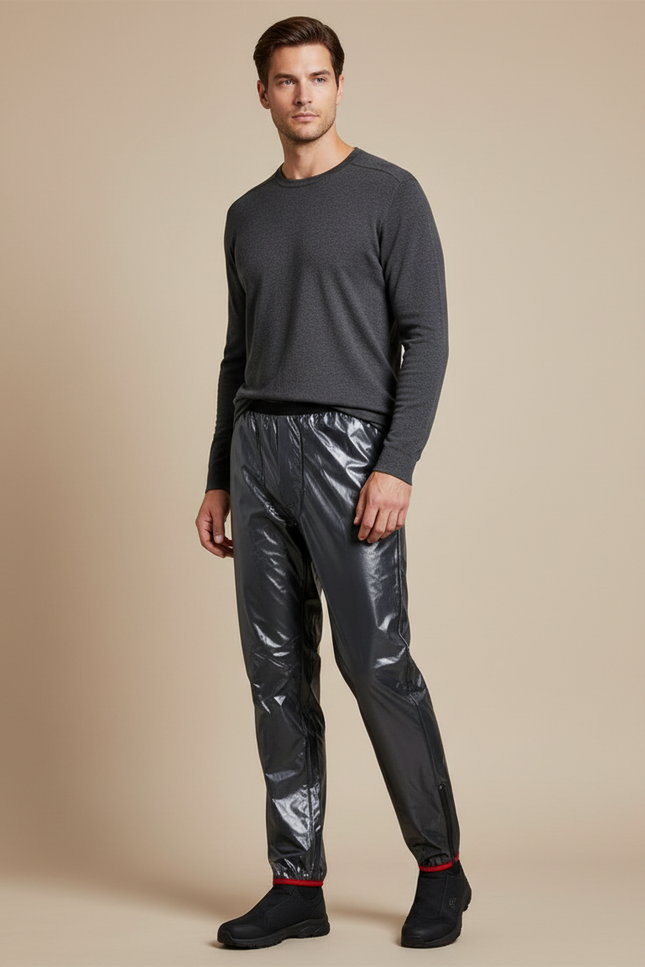 Pantalon De Pluie Gris Imperméable Brillant Coupe Droite Homme - Polyester