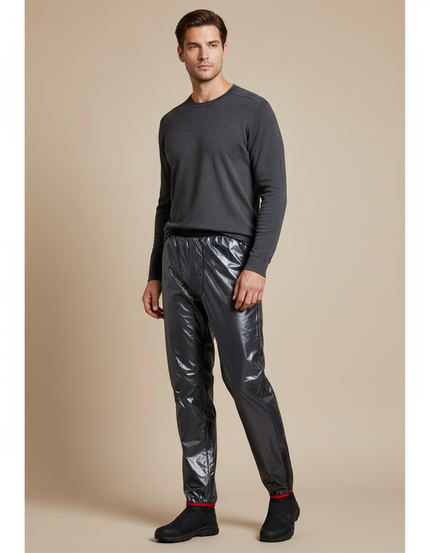 Pantalon De Pluie Gris Imperméable Brillant Coupe Droite Homme - Polyester