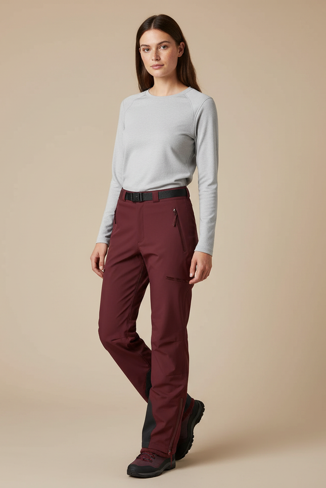 Pantalon De Pluie Bordeau Imperméable Femme Coupe Droite Ceinturé - Bordeaux Polyester