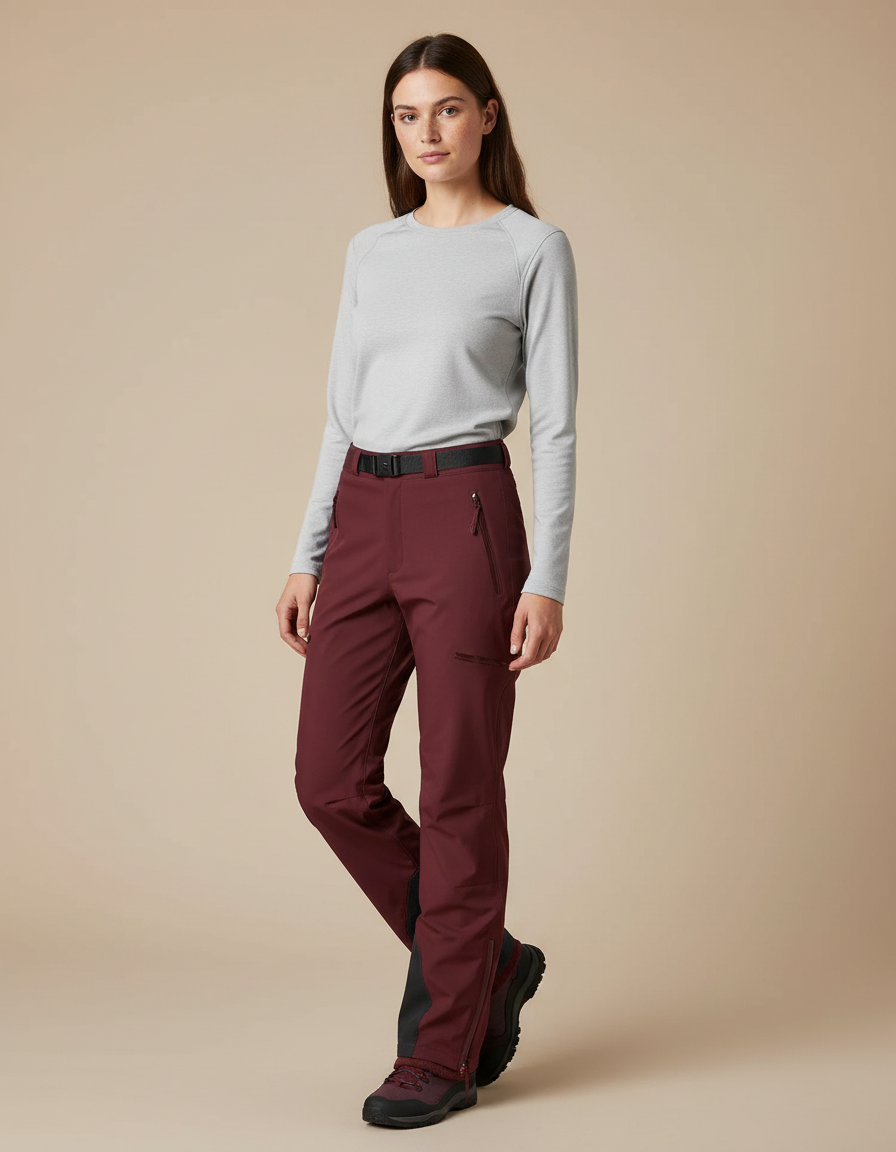Pantalon De Pluie Bordeau Imperméable Femme Coupe Droite Ceinturé - Bordeaux Polyester