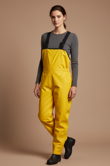 Pantalon De Pluie Jaune Imperméable Bretelles Femme - Polyester