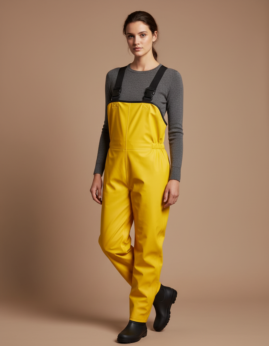 Pantalon De Pluie Jaune Imperméable Bretelles Femme - Polyester
